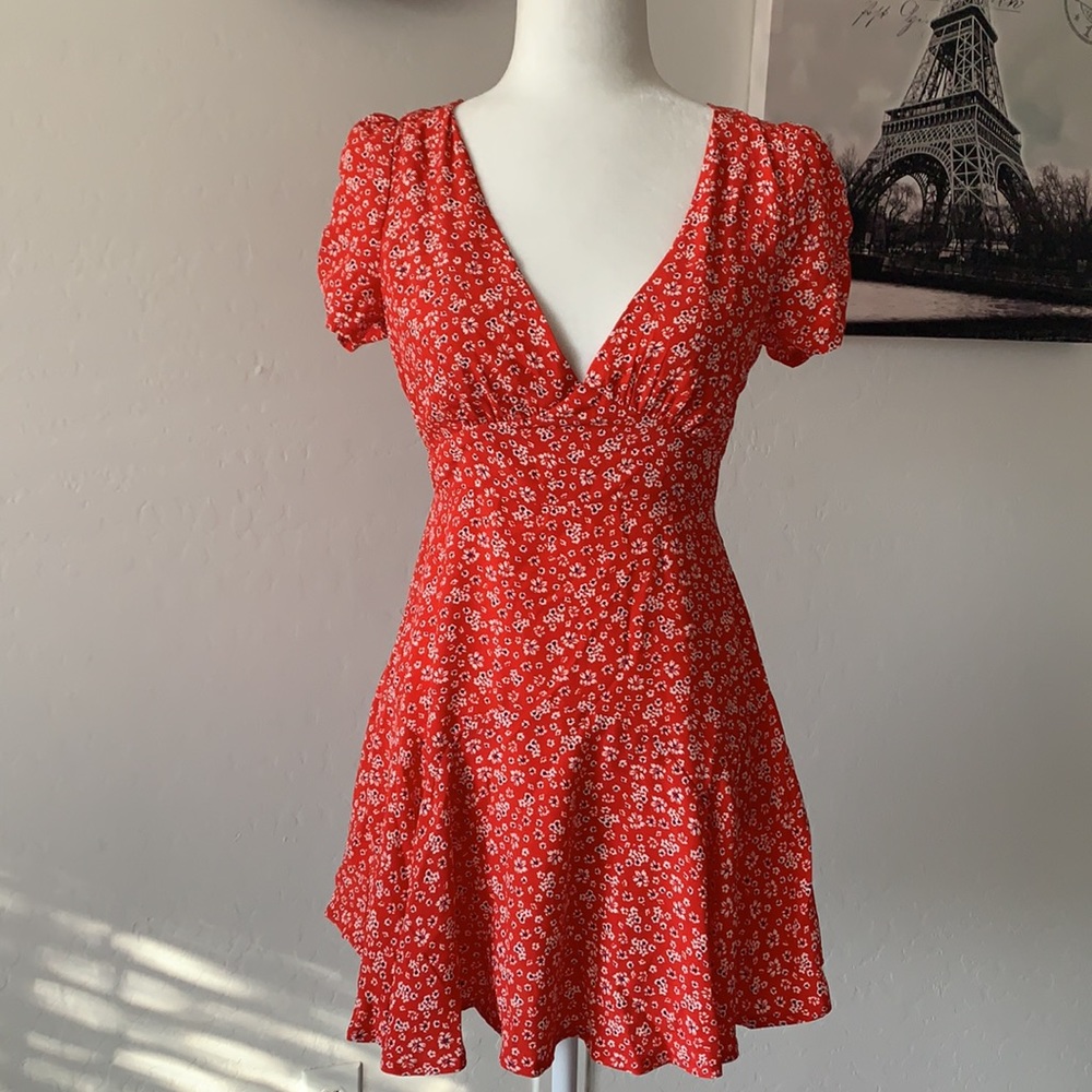 Morning Mist red floral dress